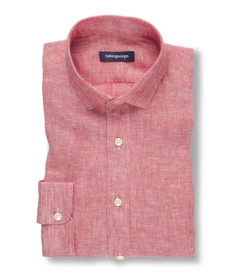 Chemise en lin uni rouge