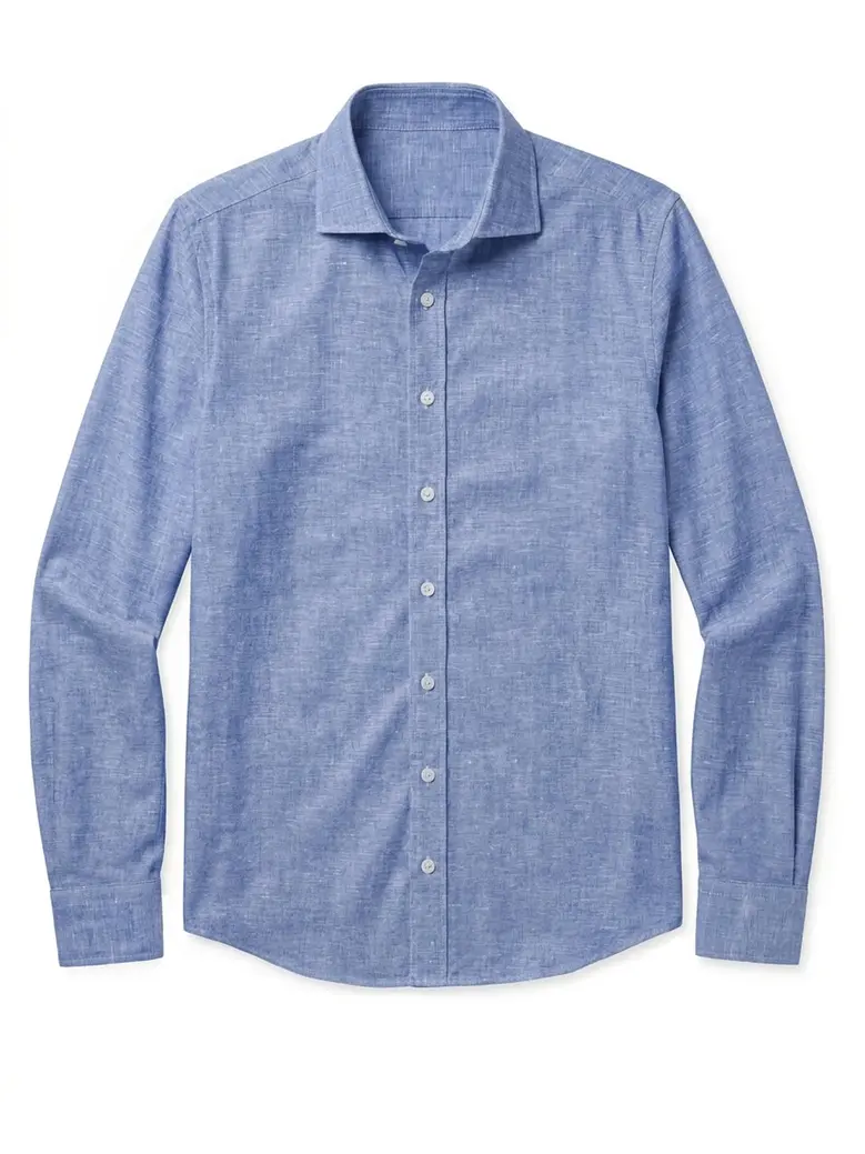 Chemise en lin uni bleu