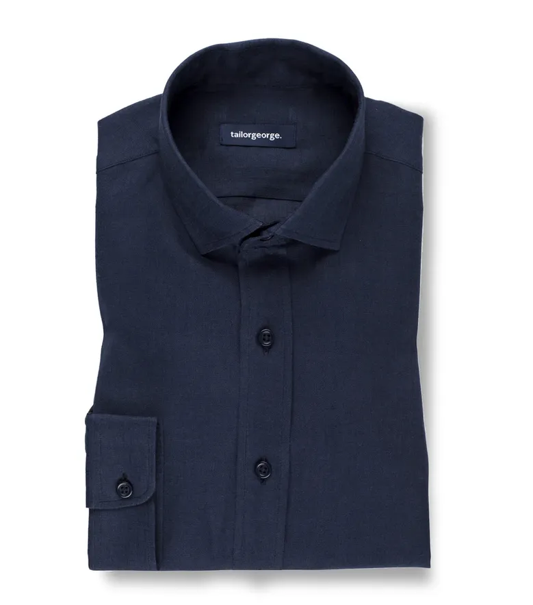 Chemise en lin uni bleu nuit
