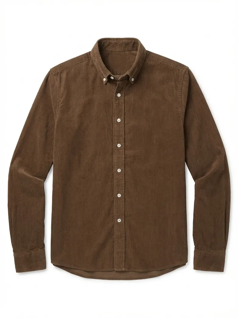 Chemise en velours côtelé uni marron
