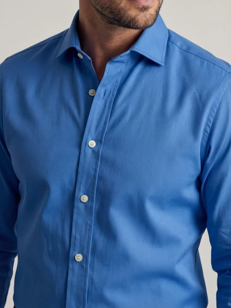 Chemise en gabardine épaisse uni bleu