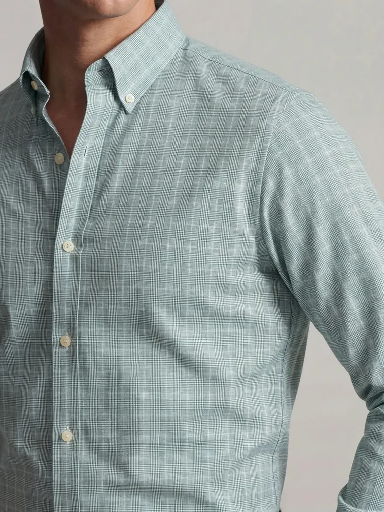 Chemise en twill à carreaux vert anglais facile à repasser
