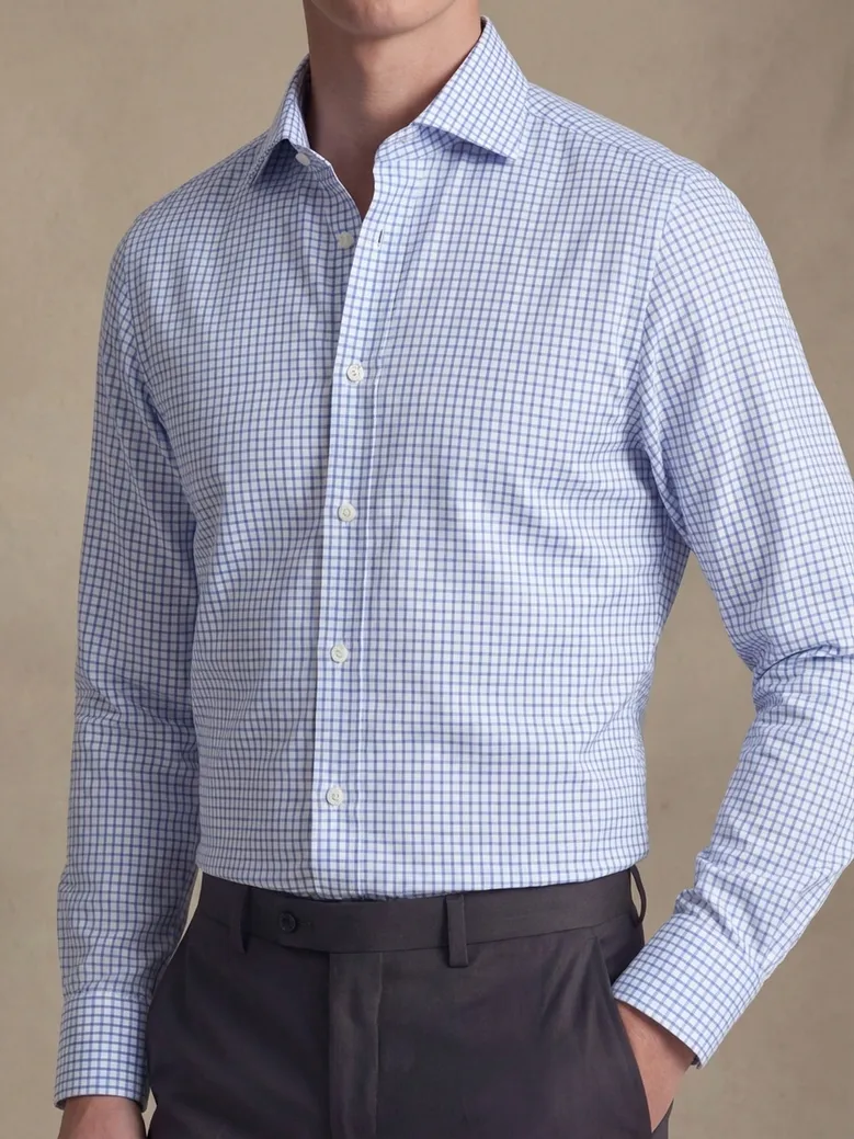 Chemise en twill à carreaux bleu ciel