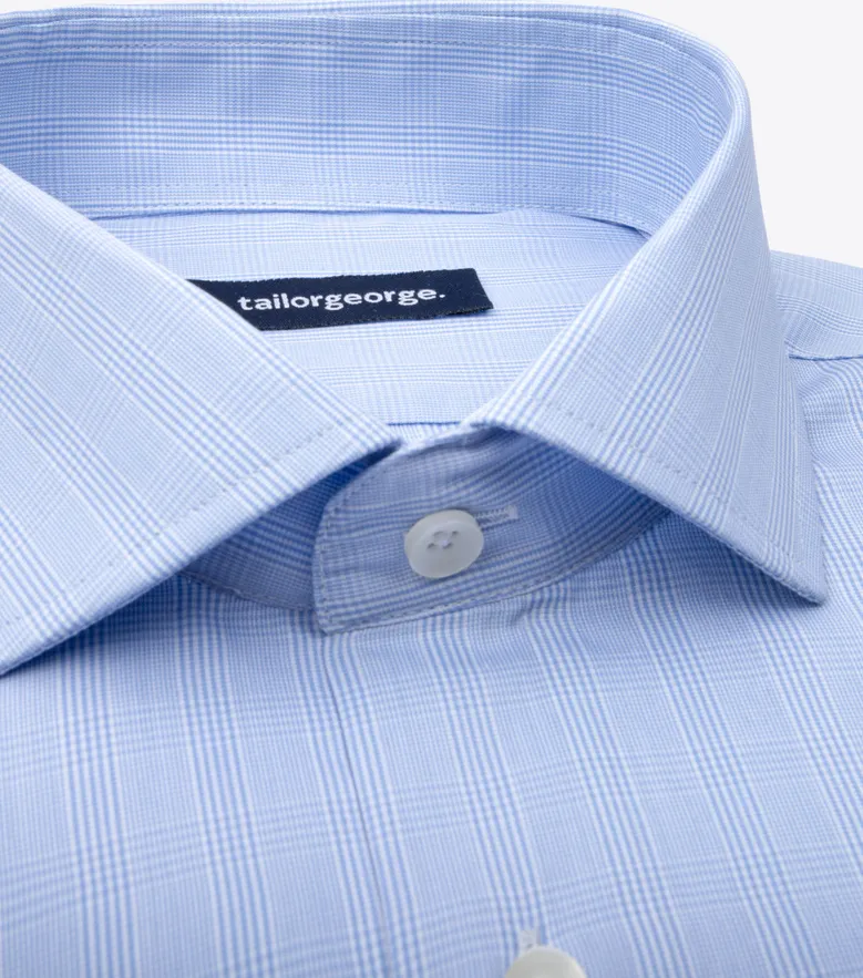 Chemise en popeline à carreaux bleu ciel facile à repasser