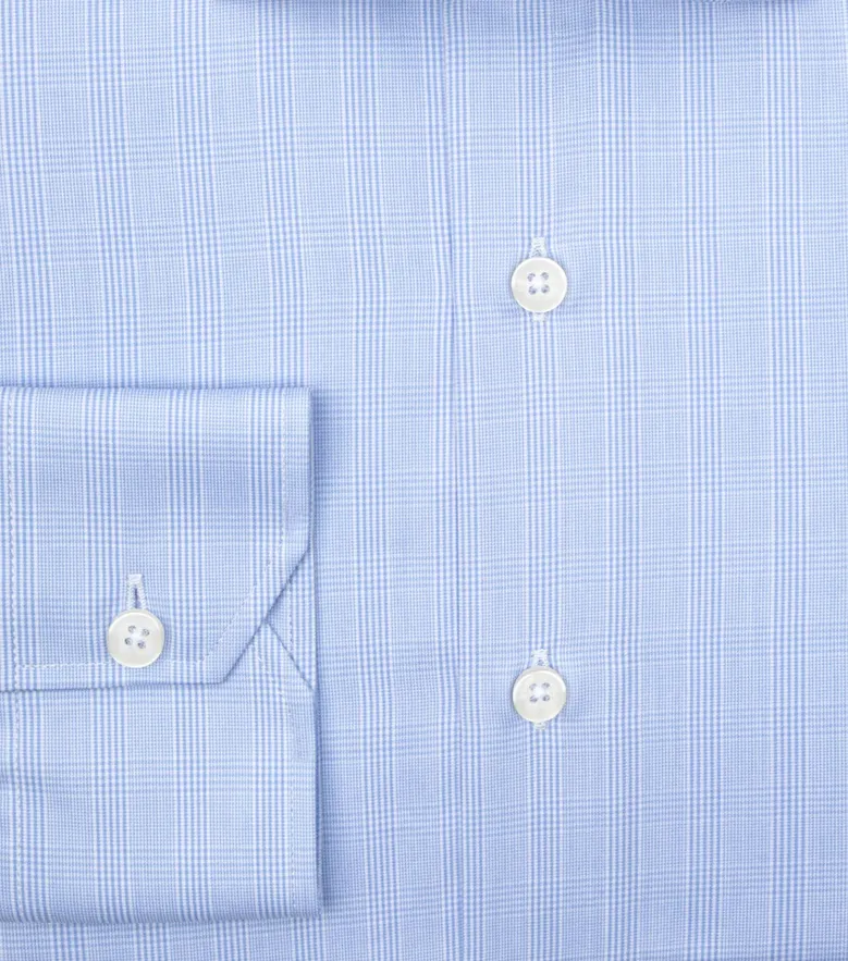 Chemise en popeline à carreaux bleu ciel facile à repasser