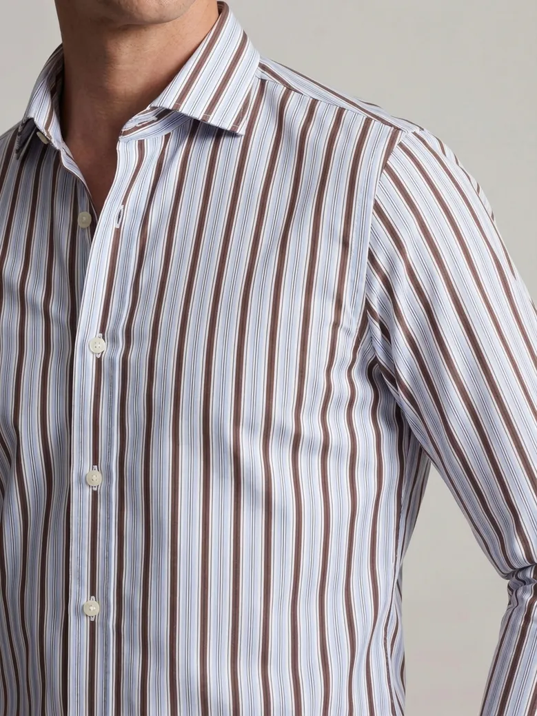 Chemise en popeline à rayures bleues et marron