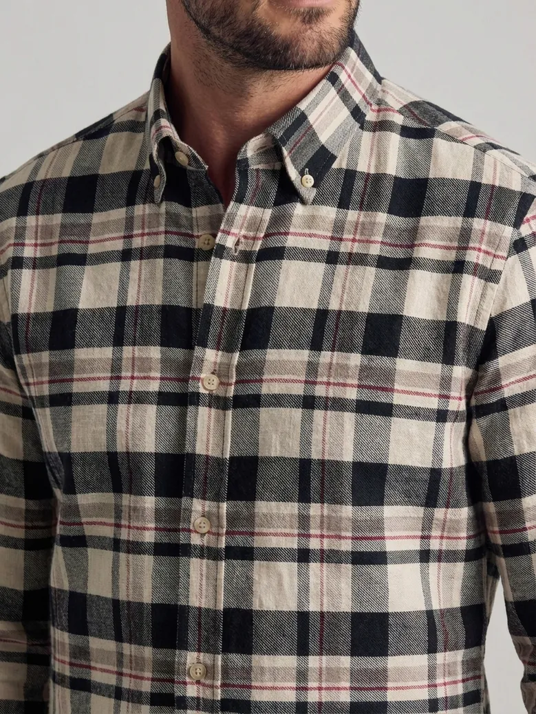 Chemise en lin épais à carreaux beiges et marron