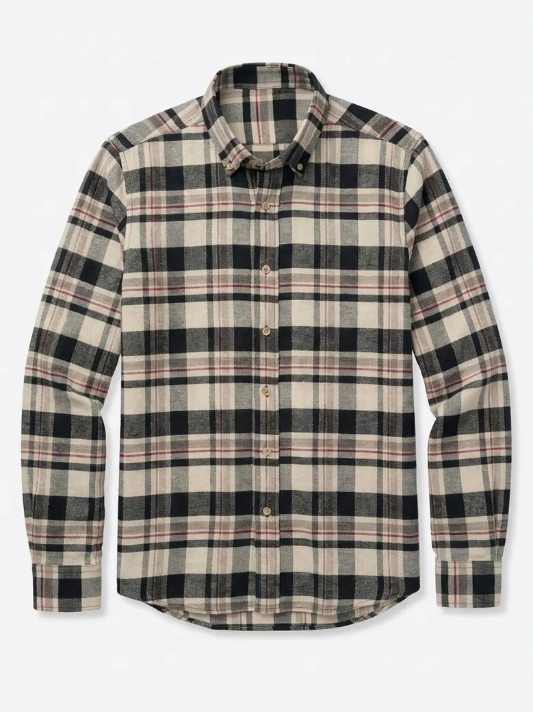 Chemise en lin épais à carreaux beiges et marron