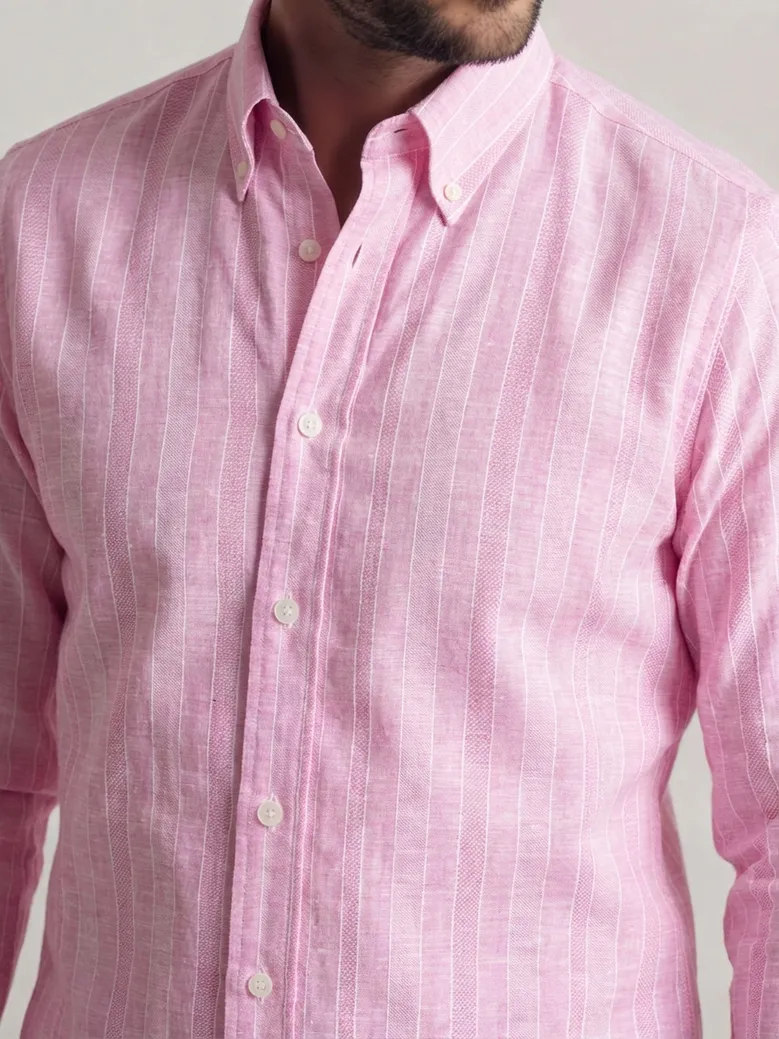 Chemise en lin à rayures roses
