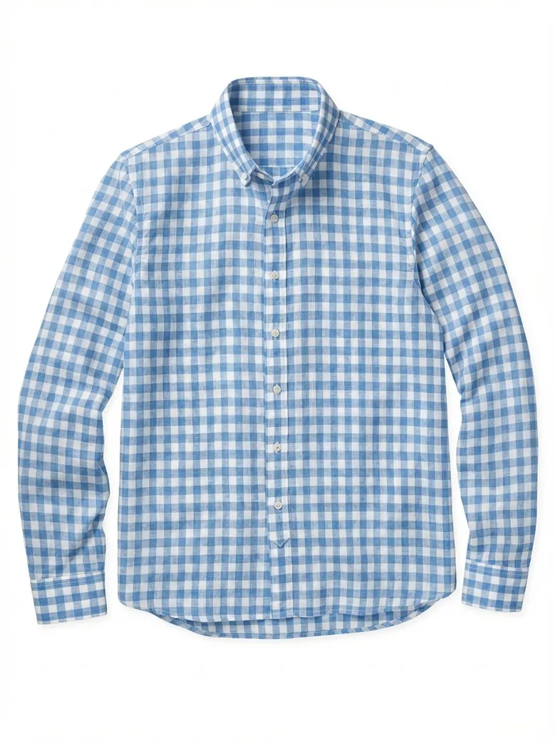 Chemise en lin à carreaux bleu ciel