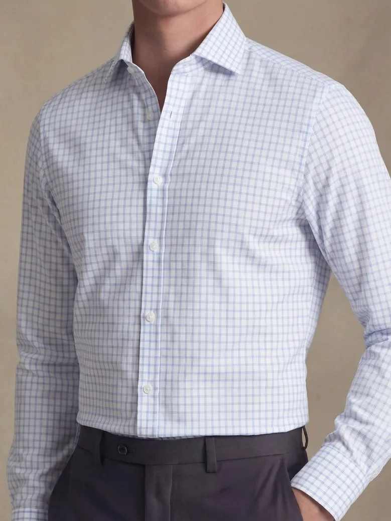 Chemise en popeline à carreaux fins bleu ciel