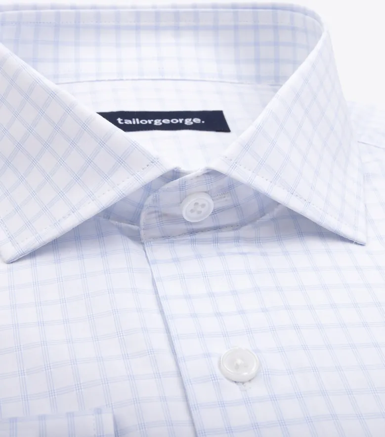 Chemise en popeline à carreaux fins bleu ciel