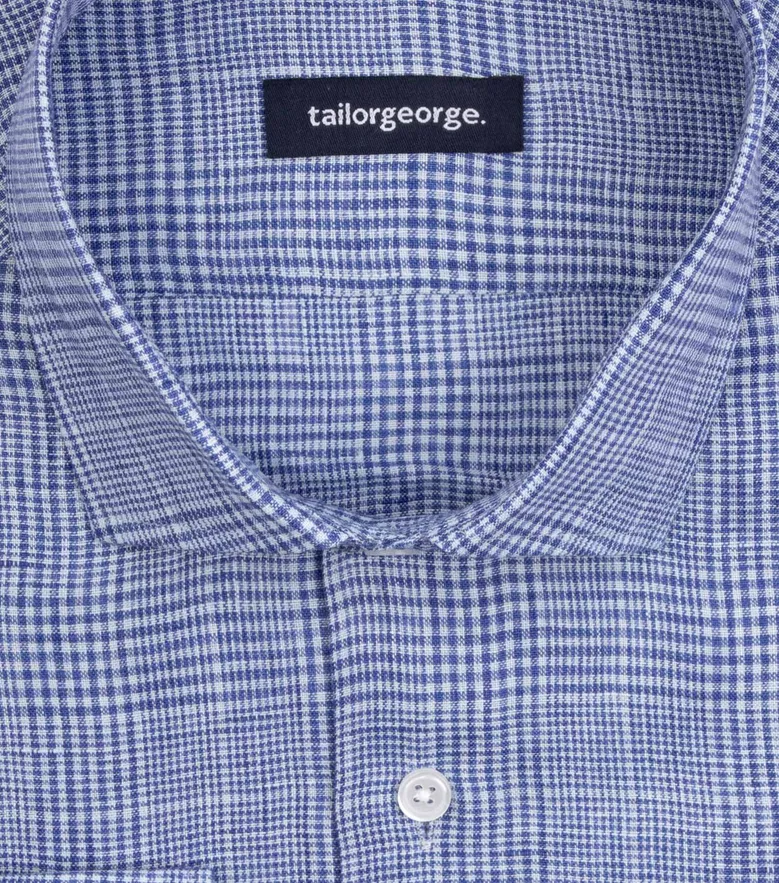Chemise en lin à carreaux bleus