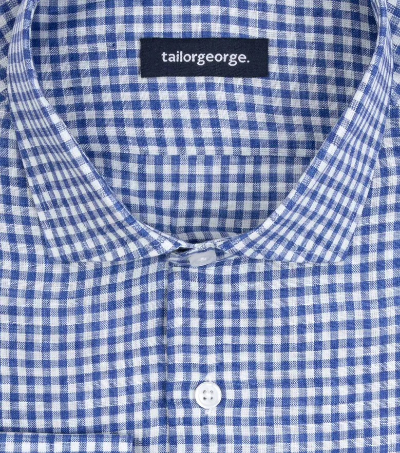 Chemise en lin à carreaux bleus