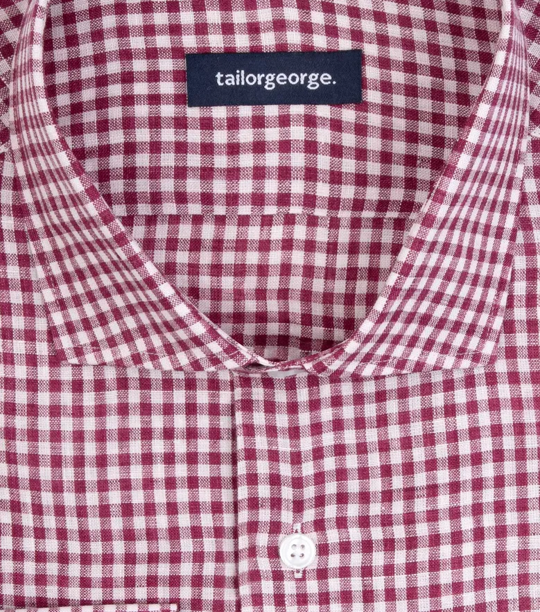 Chemise en lin à carreaux  rouge bordeaux