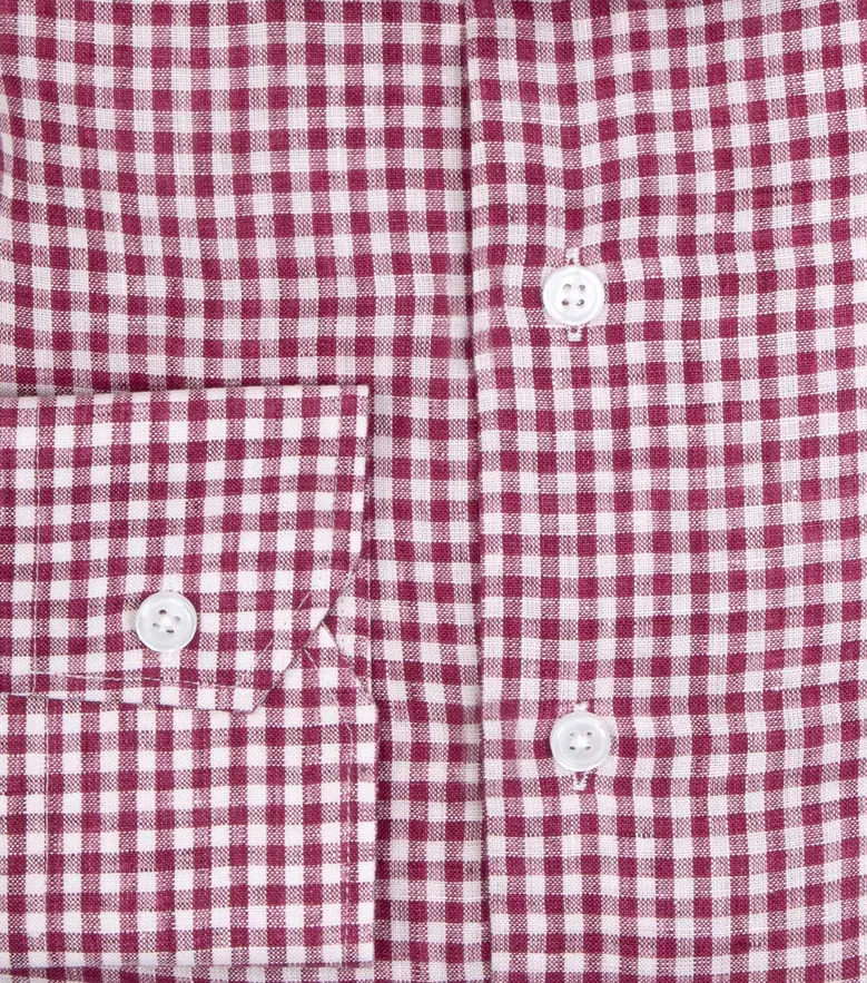 Chemise en lin à carreaux  rouge bordeaux