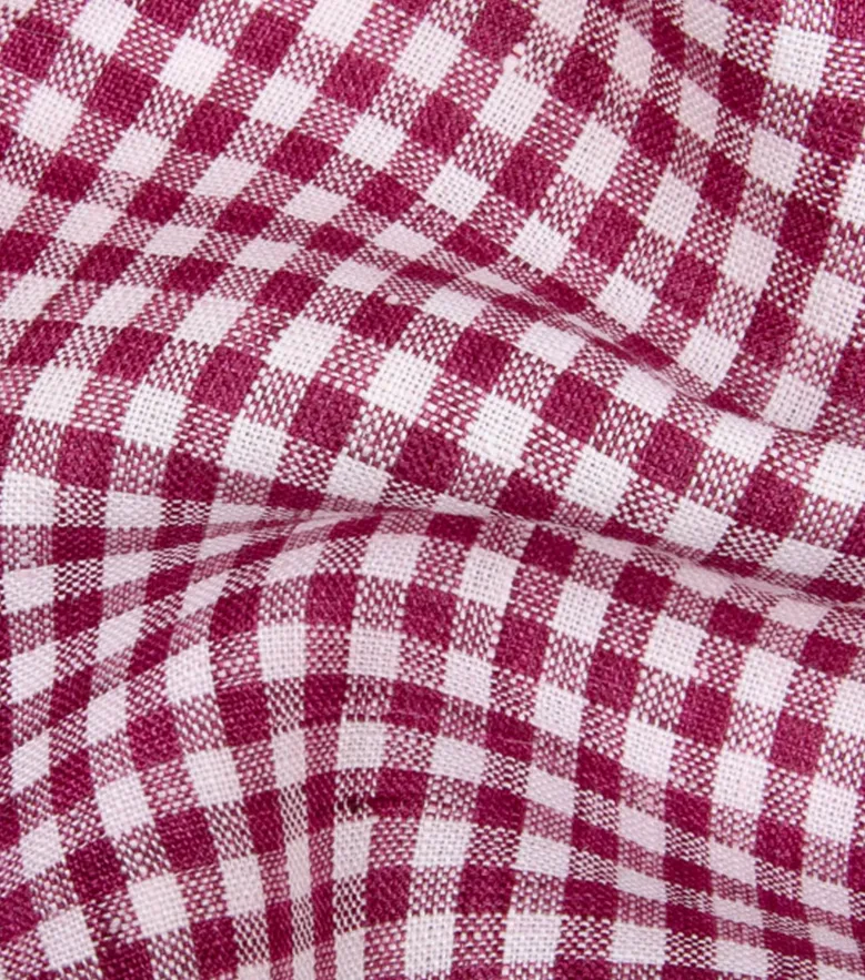 Chemise en lin à carreaux  rouge bordeaux