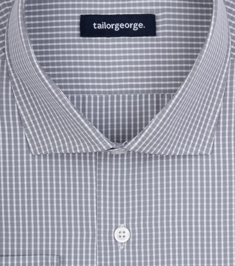 Chemise en popeline à carreaux gris facile à repasser