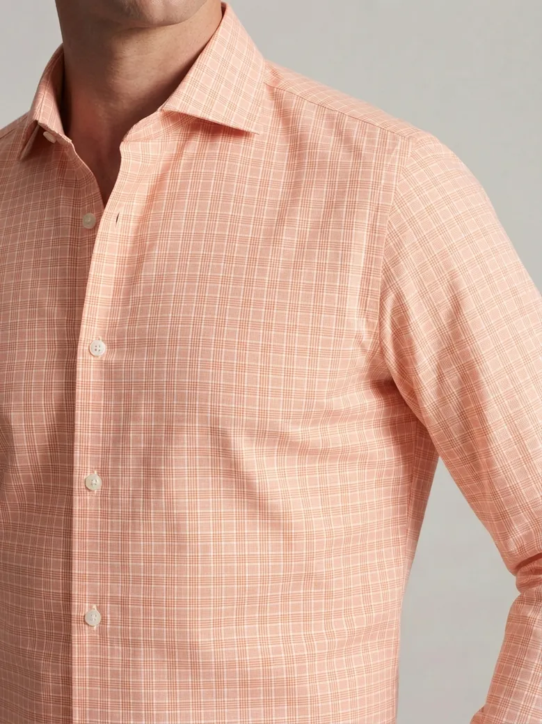 Chemise en popeline à carreaux prince de galles orange facile à repasser