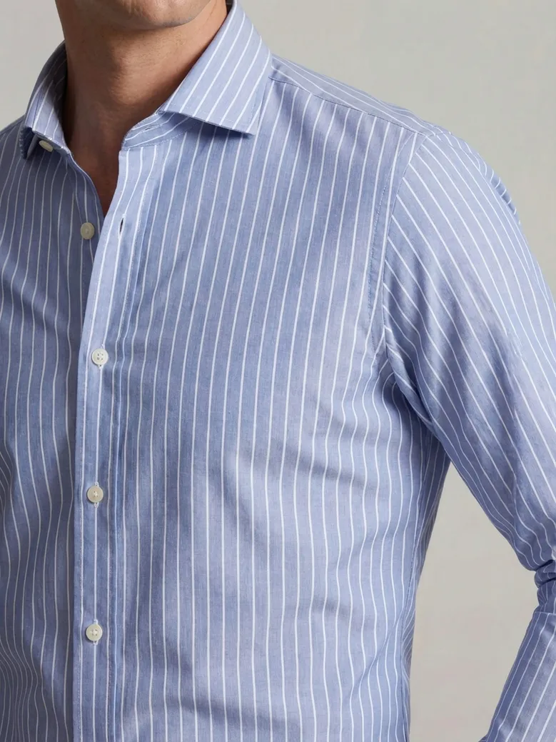 Chemise en popeline à rayures bleues délavées