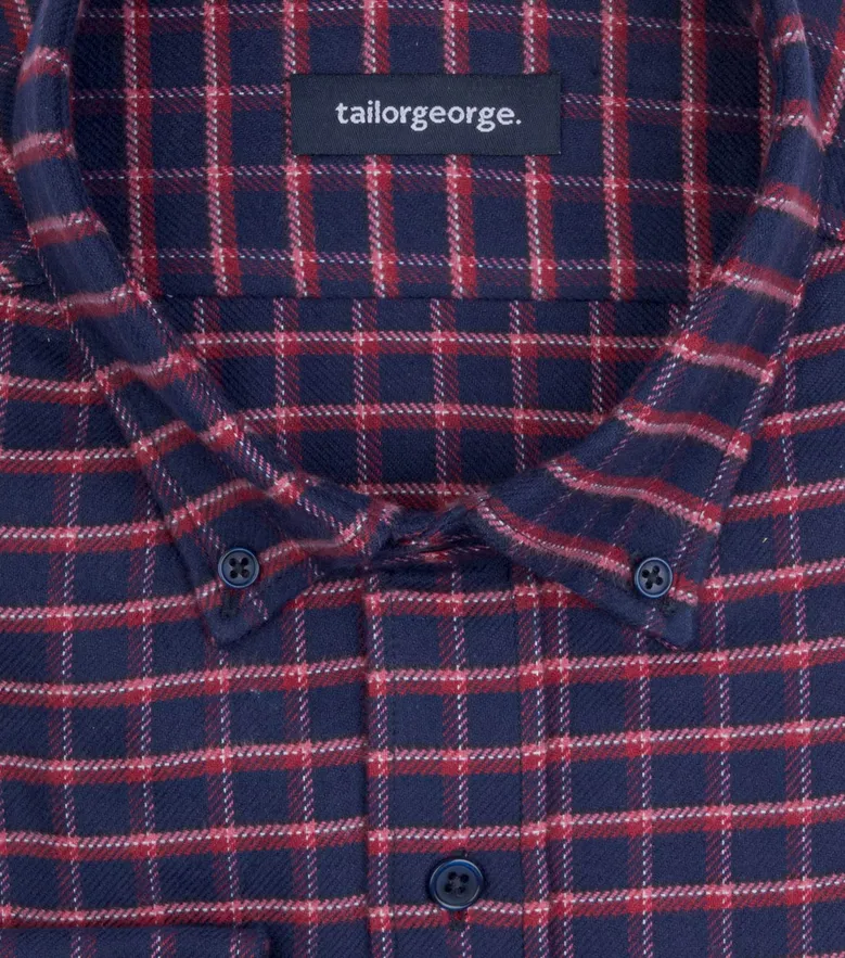 Chemise en flanelle épaisse bleu marine à carreaux rouges