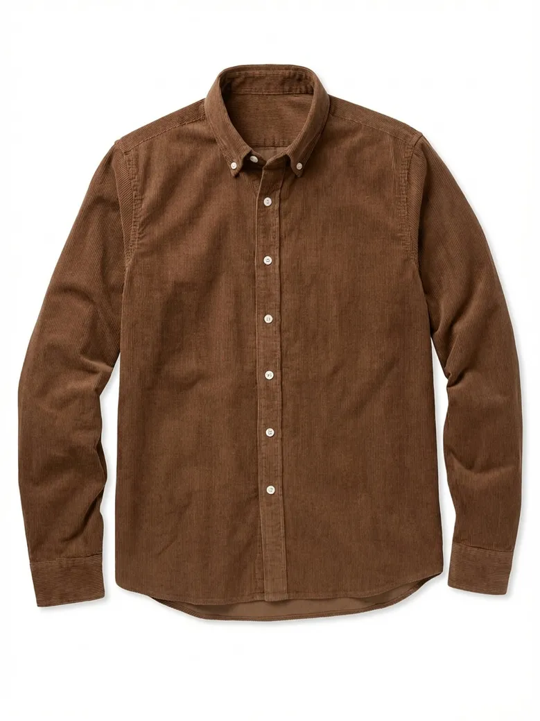 Chemise en velours côtelé épais marron noisette