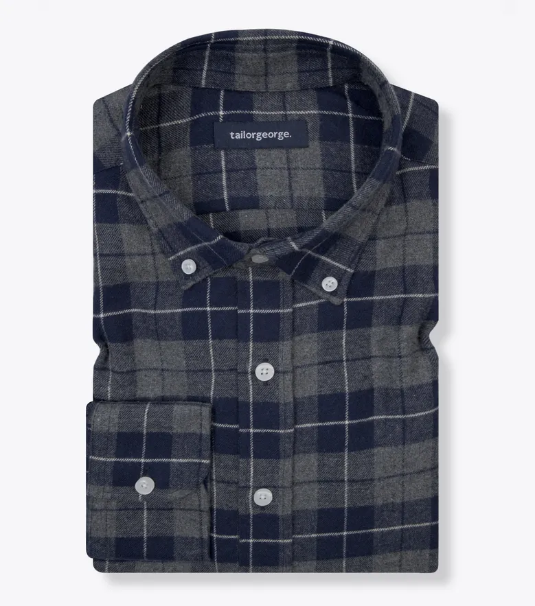Chemise en Flanelle épaisse tartan bleu et gris