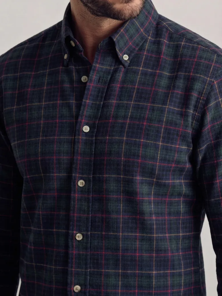 Chemise en flanelle épaisse tartan vert et bleu