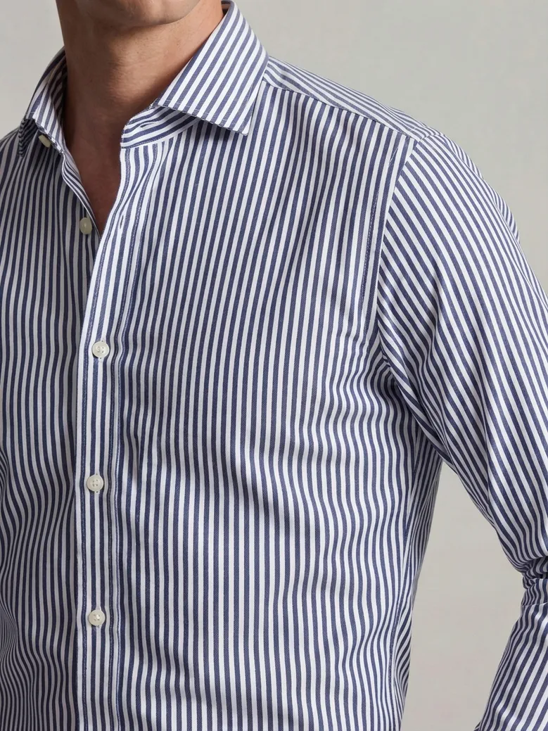 Chemise en twill à rayures bleu marine facile à repasser